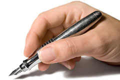 writing with a silver fountain pen